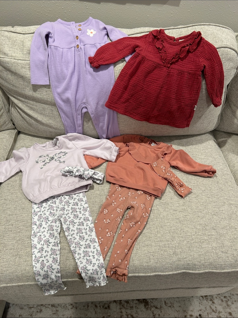 Mixed Baby Girls Outfit Bundle - Lavender, Burgundy, Mauve, Rust